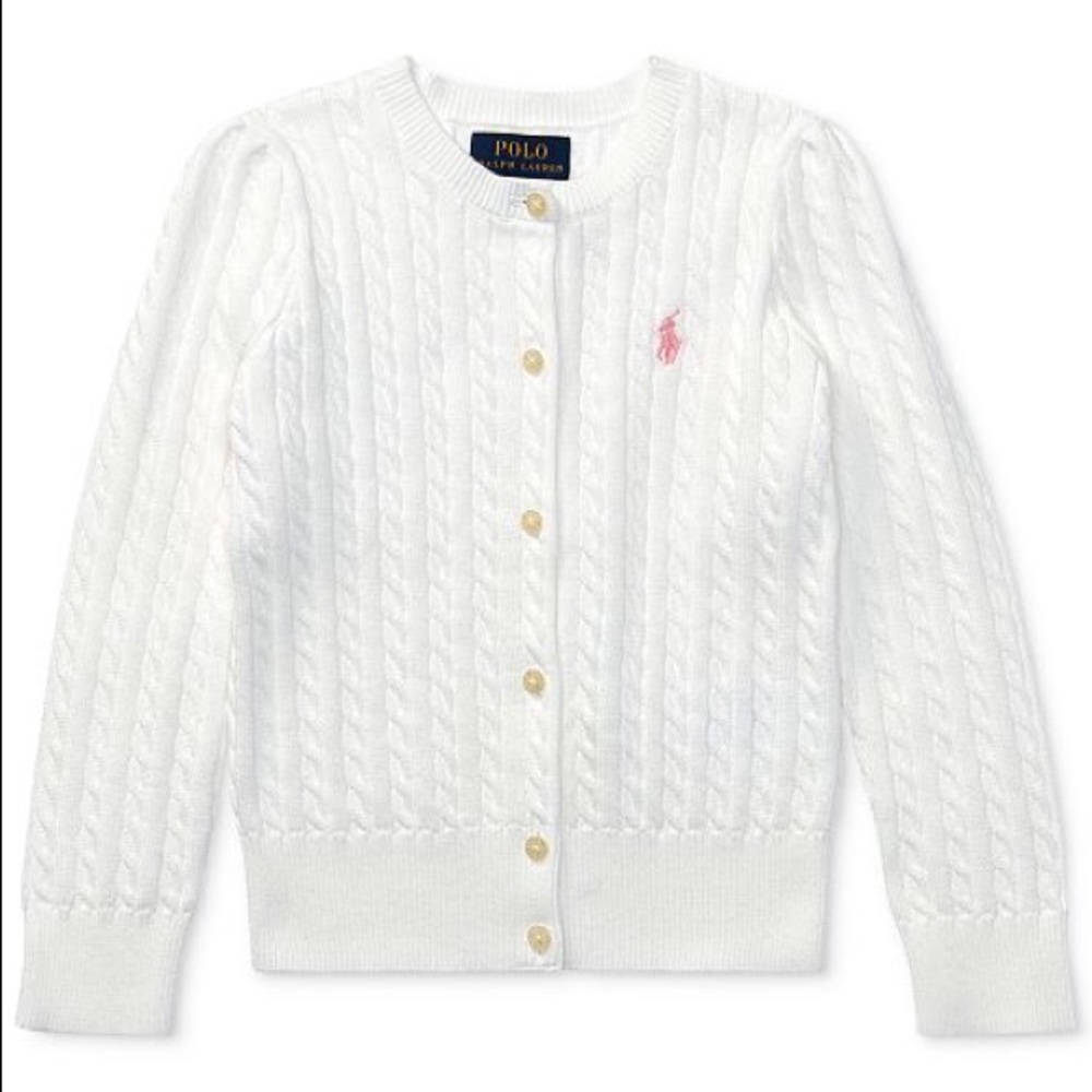 White Cable Knit Cardigan - Pink Pony Accent